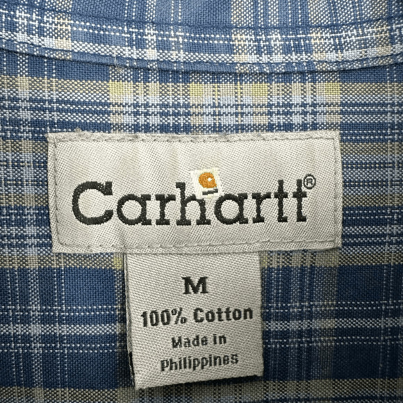 Vintage Carhartt Mens Button Down Shirt Size M Blue Plaid Utility Preppy Western - Picture 4 of 10